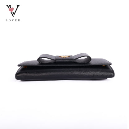 Black Saffiano Leather Bow Continental Wallet