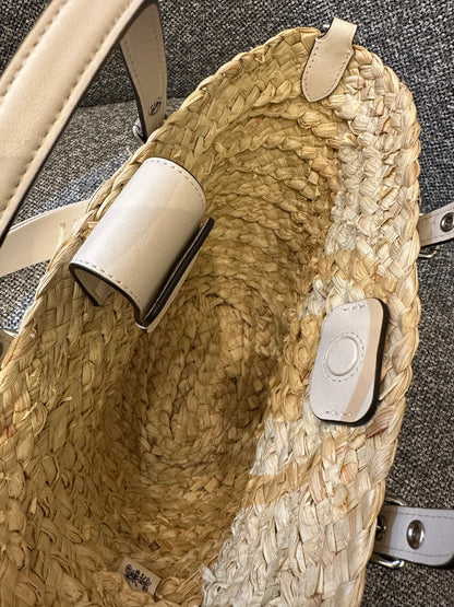 Coach Straw And Leather Raffia Tote Bag