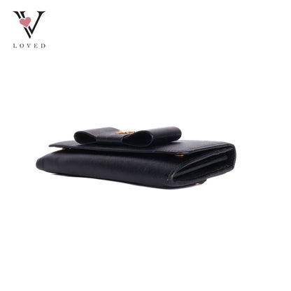 Black Saffiano Leather Bow Continental Wallet