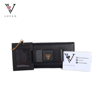Black Saffiano Leather Bow Continental Wallet