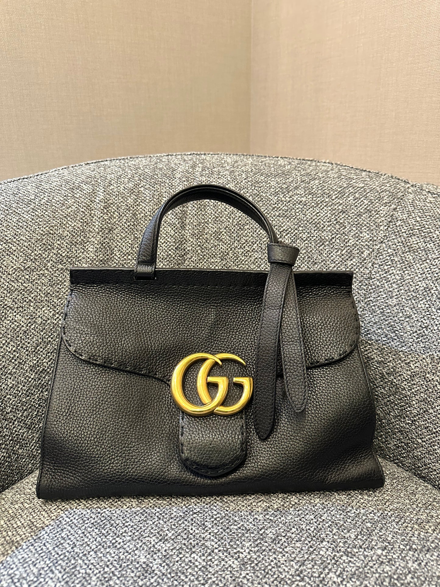 Gucci GG Marmont Top Handle Bag in Black Leather
