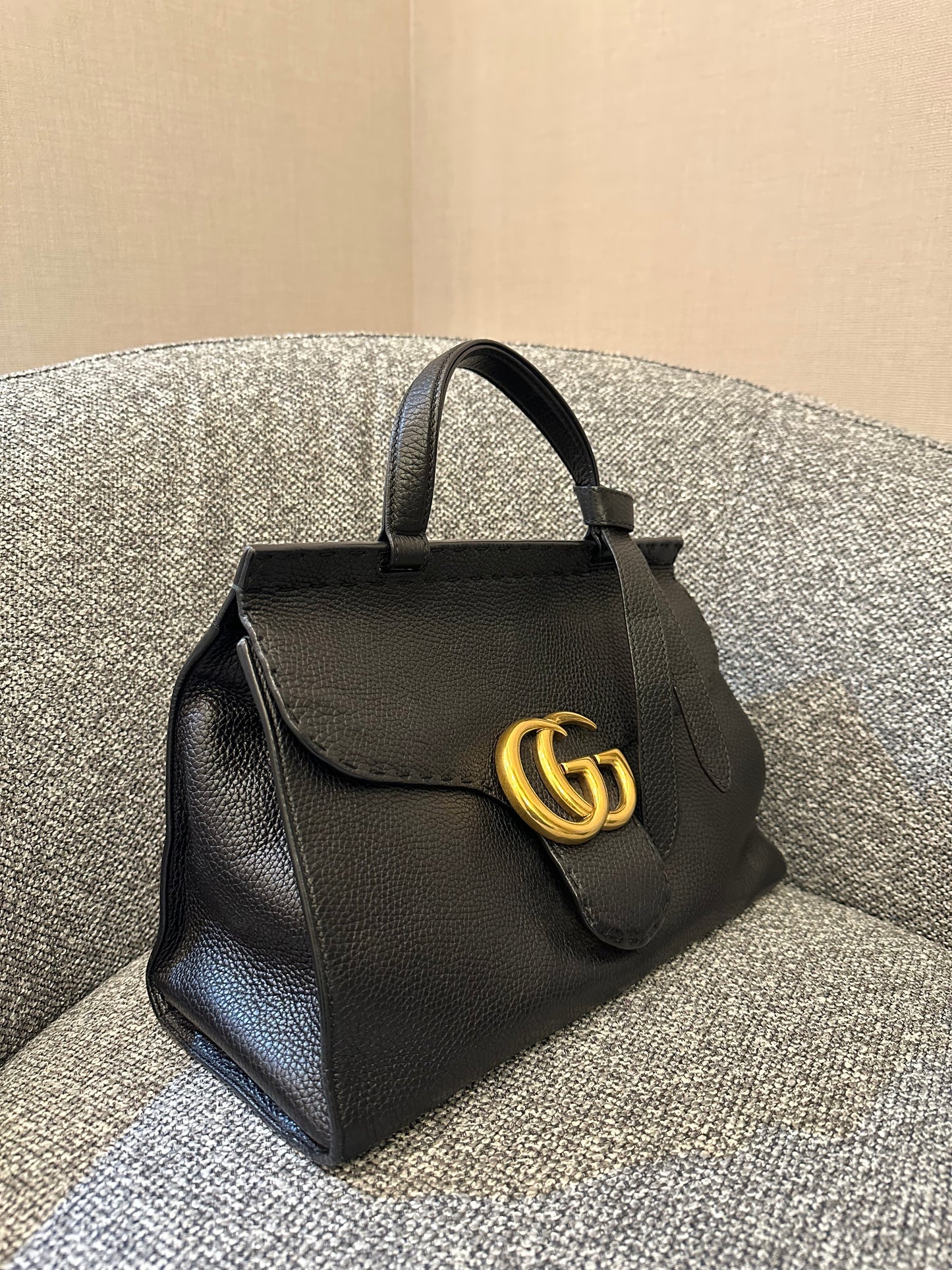 Gucci GG Marmont Top Handle Bag in Black Leather
