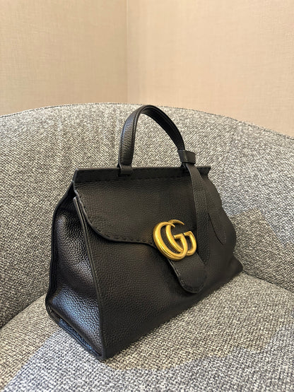 Gucci GG Marmont Top Handle Bag in Black Leather