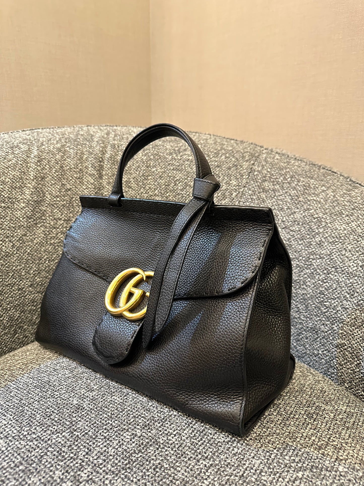 Gucci GG Marmont Top Handle Bag in Black Leather