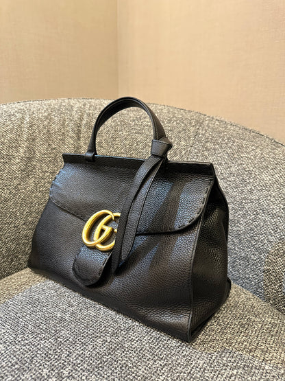 Gucci GG Marmont Top Handle Bag in Black Leather