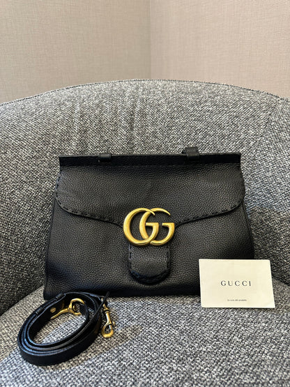 Gucci GG Marmont Top Handle Bag in Black Leather