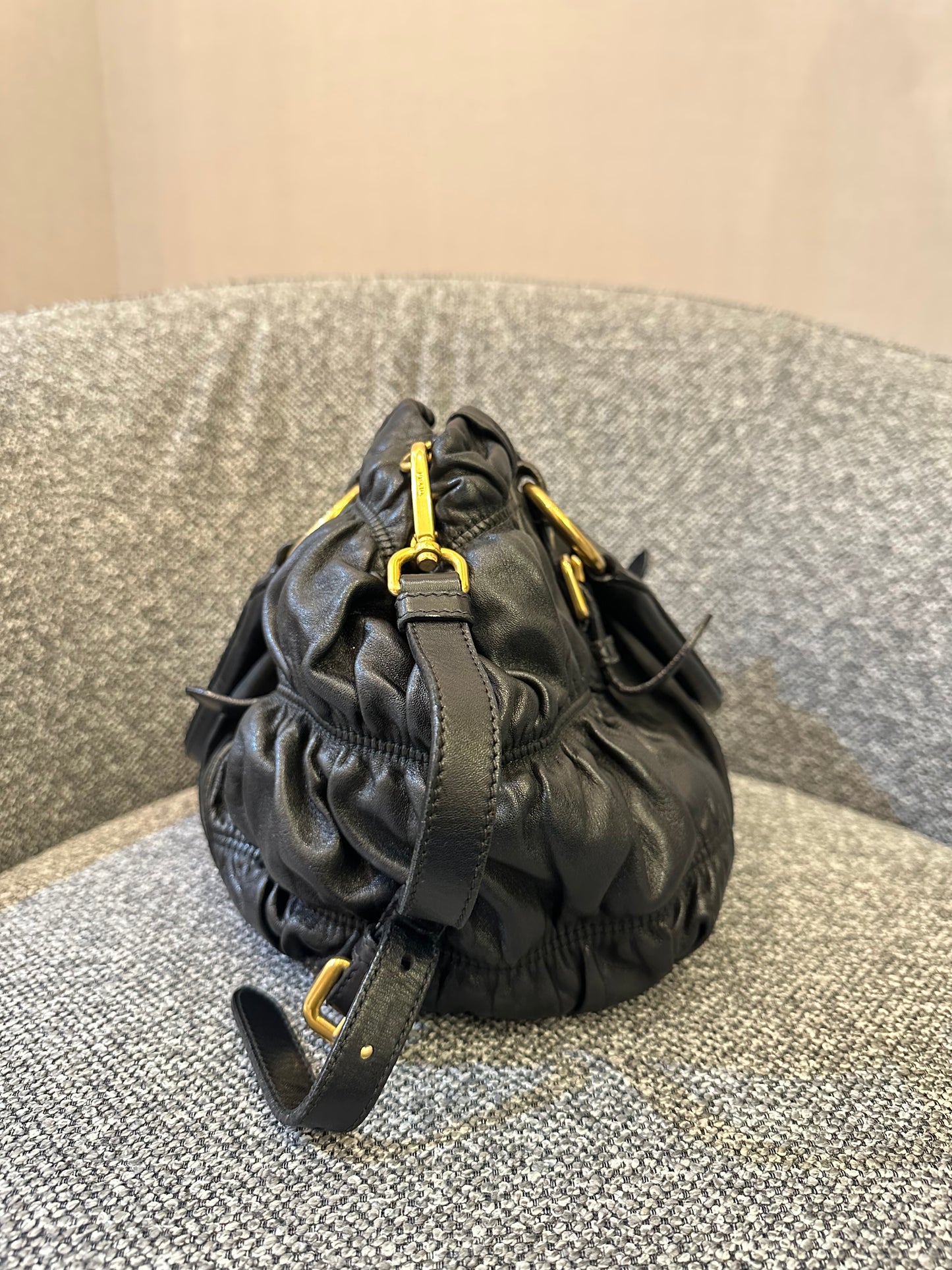 Prada Tessuto Gaufre Satchel Bag in Black Nylon and Leather