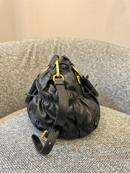 Prada Tessuto Gaufre Satchel Bag in Black Nylon and Leather