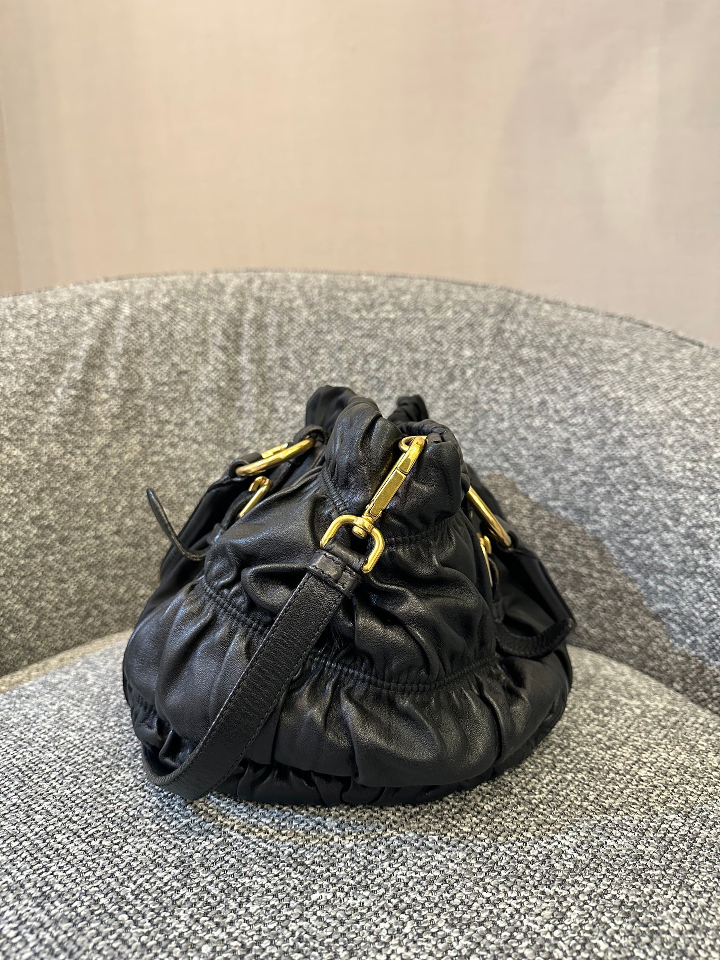 Prada Tessuto Gaufre Satchel Bag in Black Nylon and Leather