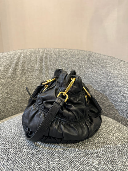 Prada Tessuto Gaufre Satchel Bag in Black Nylon and Leather