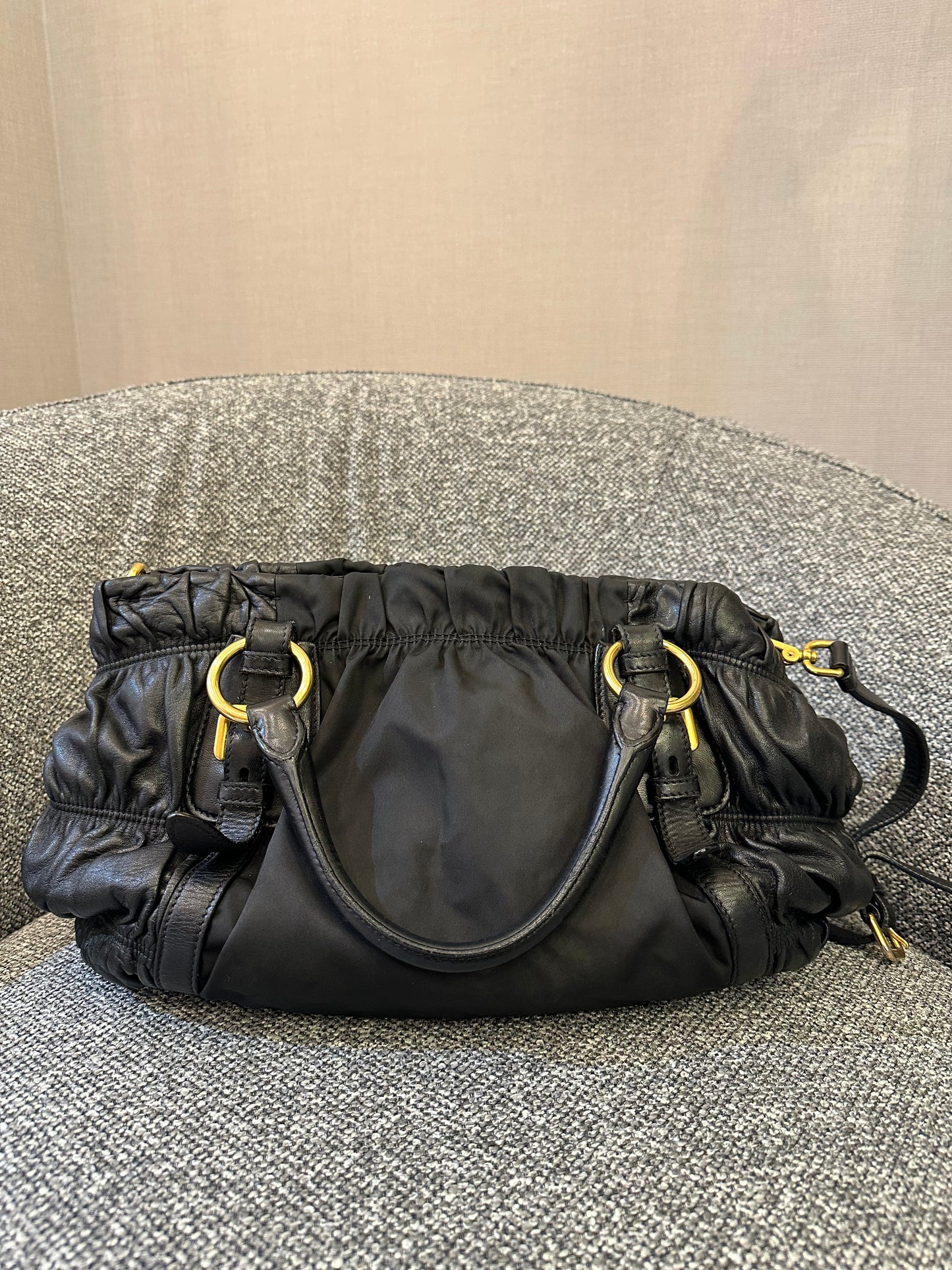 Prada Tessuto Gaufre Satchel Bag in Black Nylon and Leather