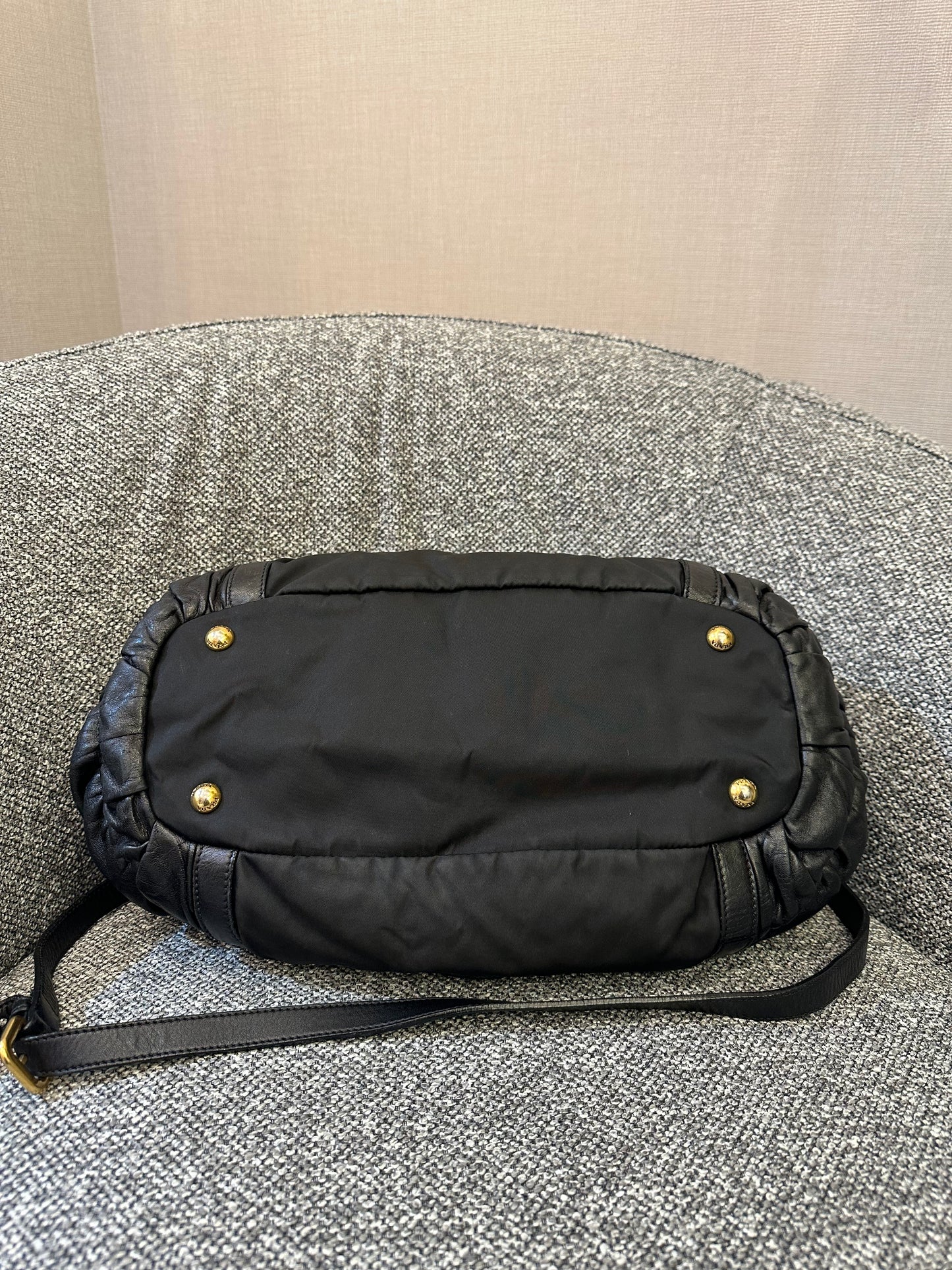 Prada Tessuto Gaufre Satchel Bag in Black Nylon and Leather