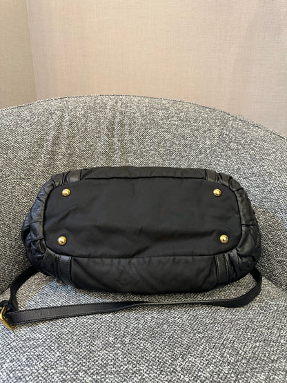 Prada Tessuto Gaufre Satchel Bag in Black Nylon and Leather