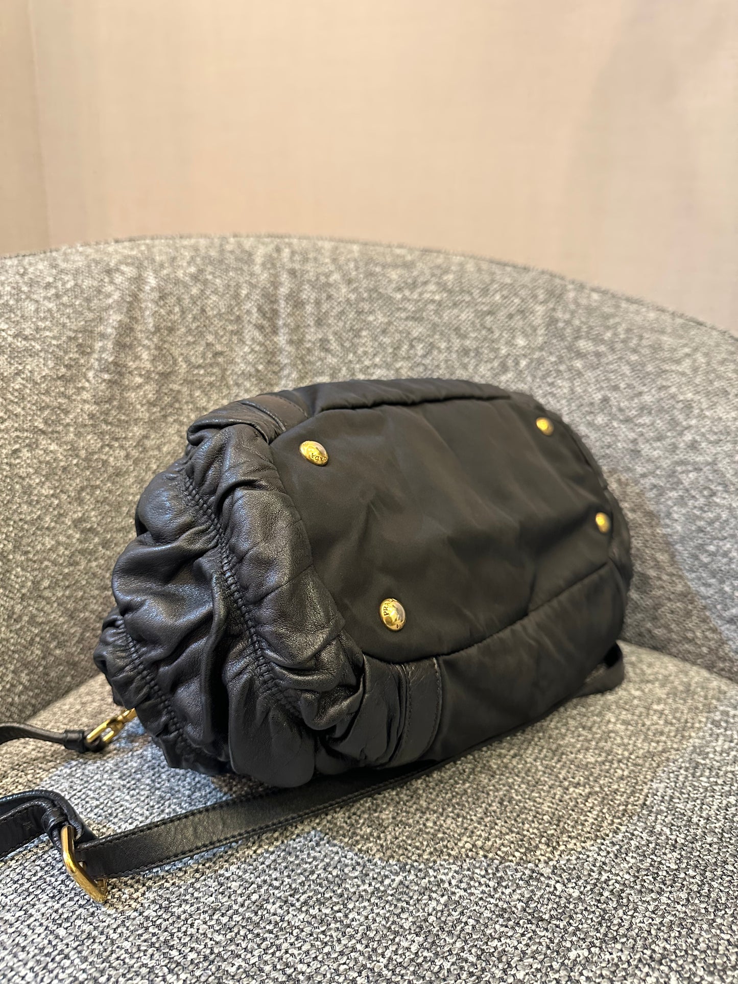 Prada Tessuto Gaufre Satchel Bag in Black Nylon and Leather