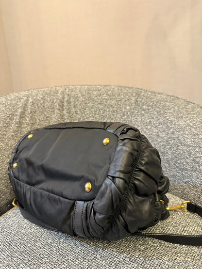 Prada Tessuto Gaufre Satchel Bag in Black Nylon and Leather