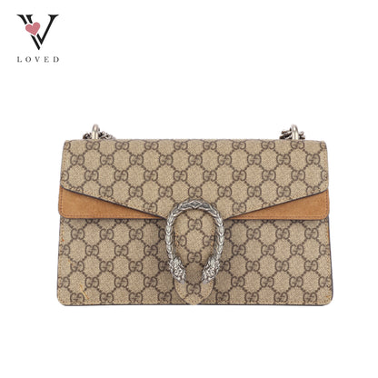 Gucci Dionysus GG Supreme Medium Shoulder Bag in Beige Canvas