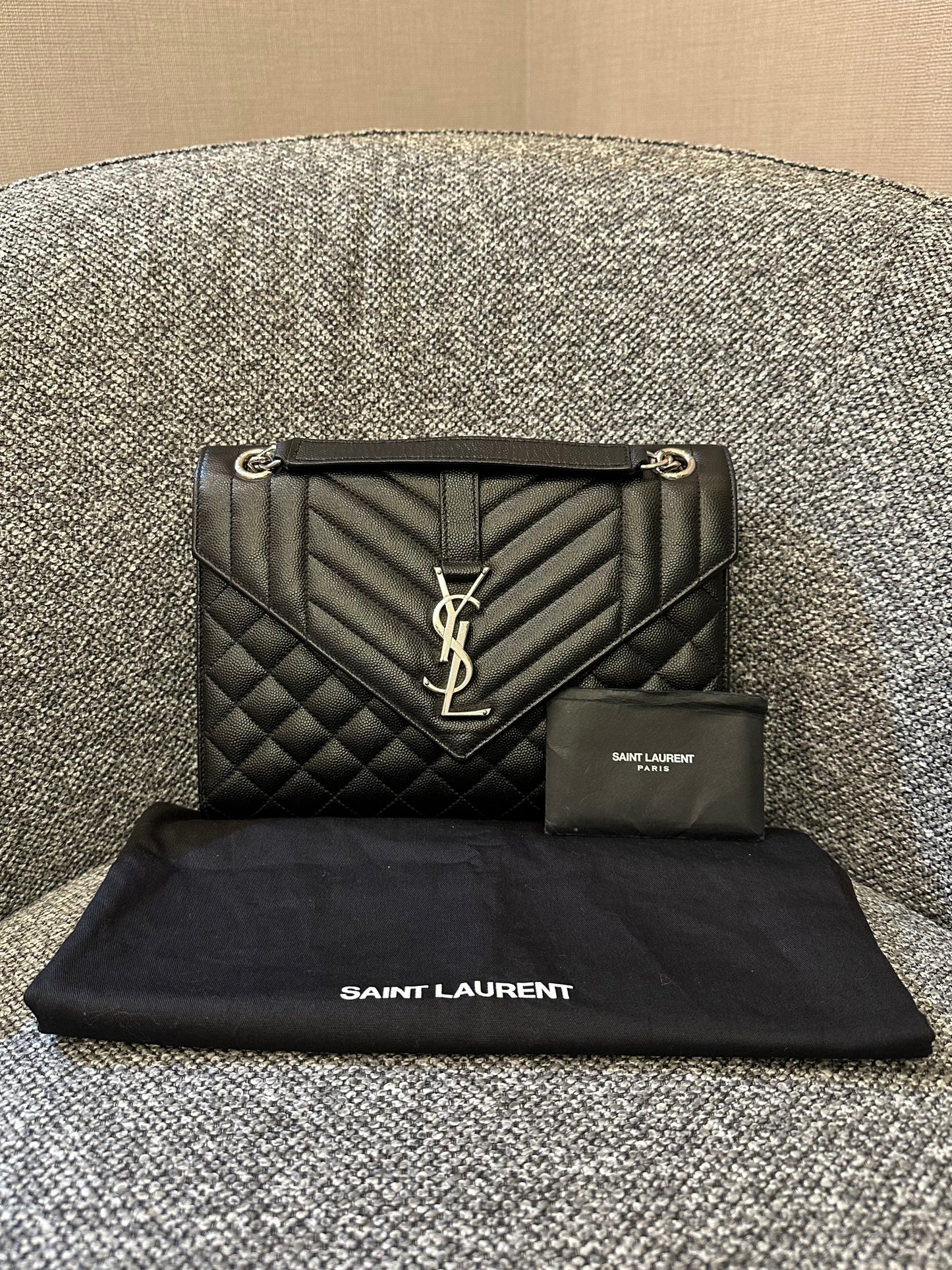 Yves Saint Laurent Monogram Envelope Shoulder Bag In Black Leather