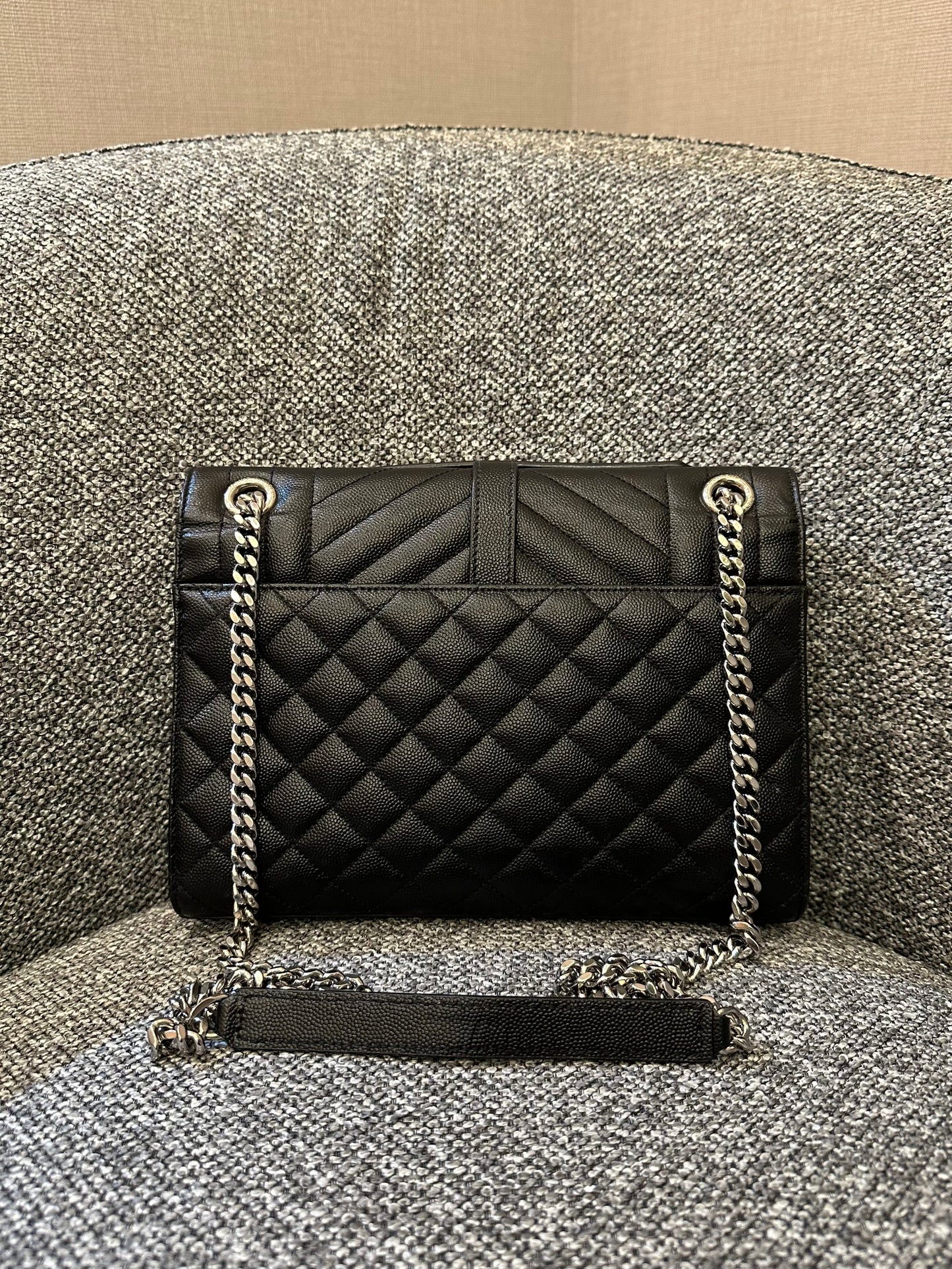 Yves Saint Laurent Monogram Envelope Shoulder Bag In Black Leather