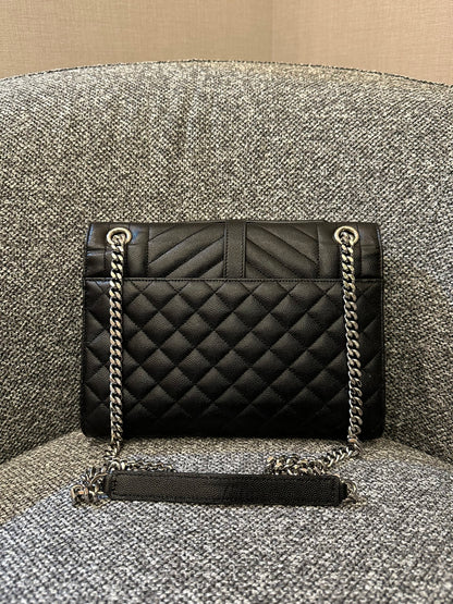 Yves Saint Laurent Monogram Envelope Shoulder Bag In Black Leather