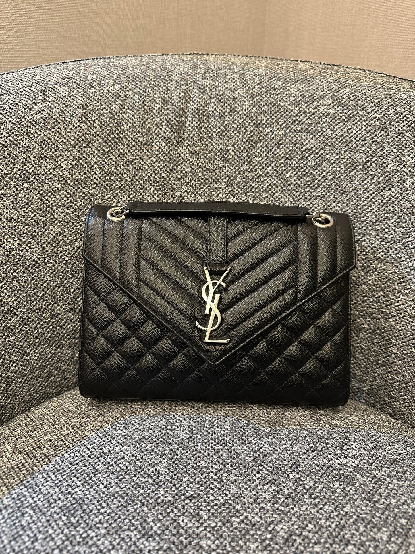 Yves Saint Laurent Monogram Envelope Shoulder Bag In Black Leather
