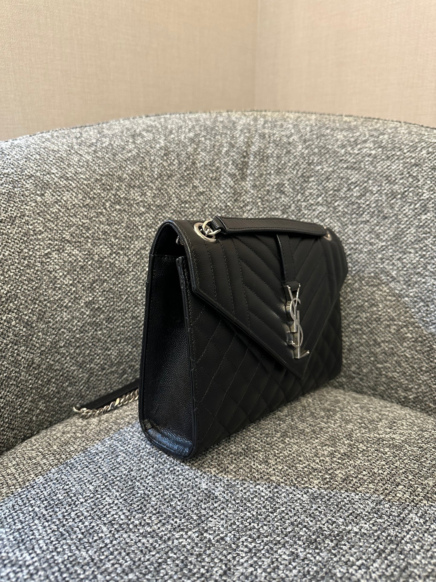 Yves Saint Laurent Monogram Envelope Shoulder Bag In Black Leather