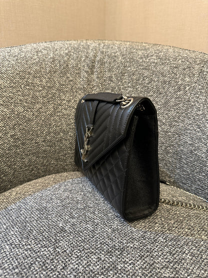 Yves Saint Laurent Monogram Envelope Shoulder Bag In Black Leather