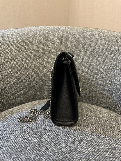 Yves Saint Laurent Monogram Envelope Shoulder Bag In Black Leather