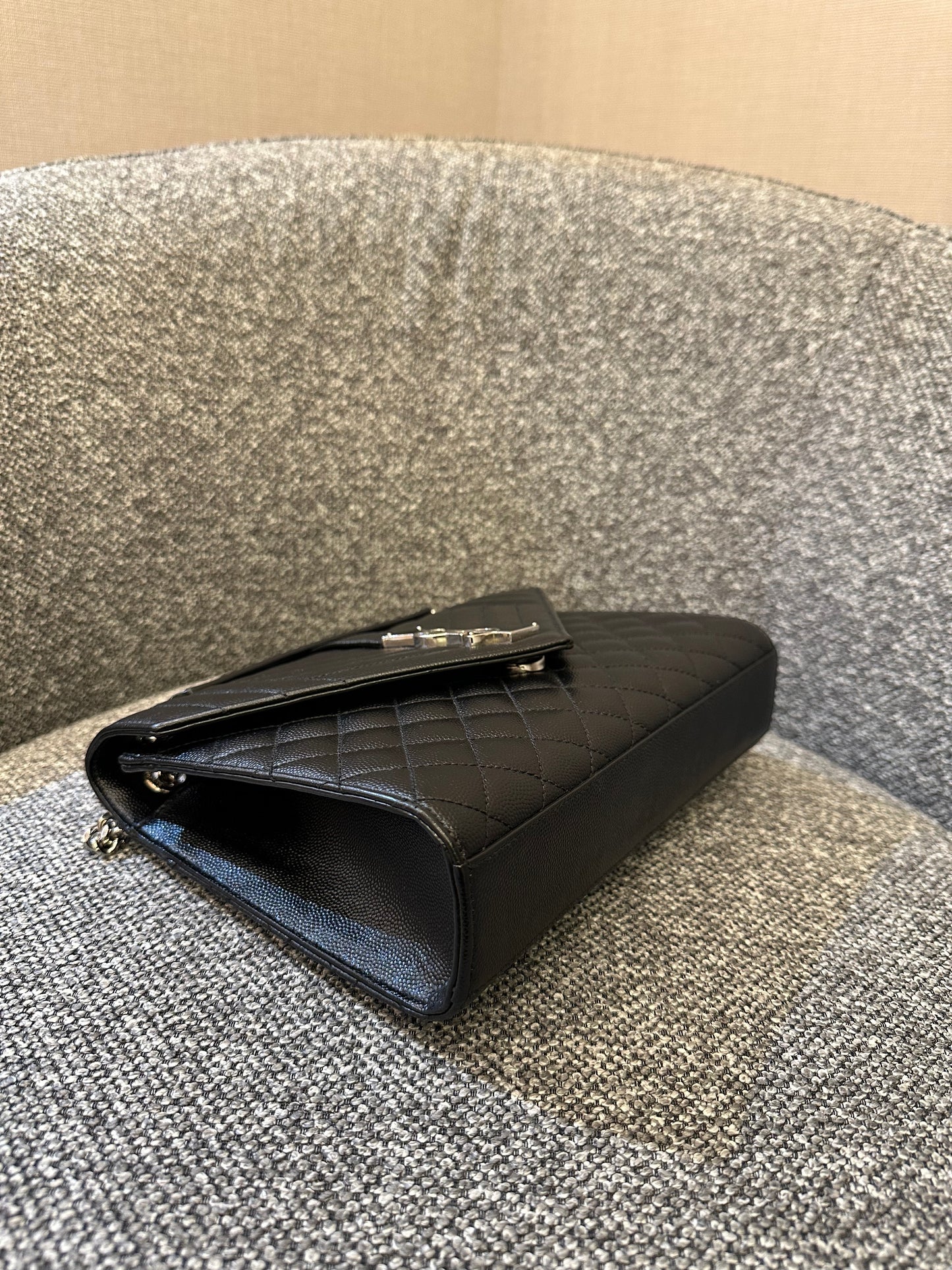 Yves Saint Laurent Monogram Envelope Shoulder Bag In Black Leather