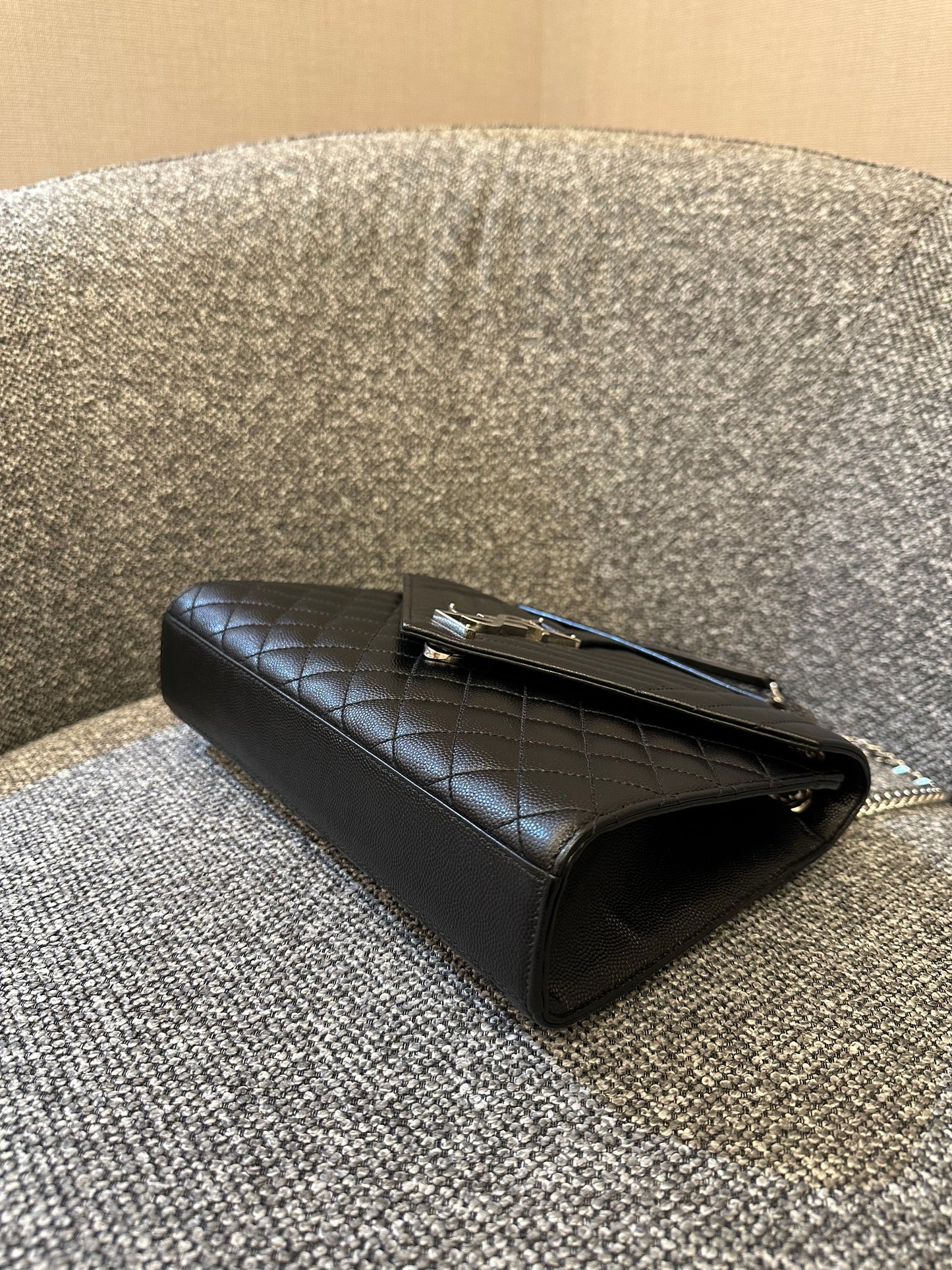 Yves Saint Laurent Monogram Envelope Shoulder Bag In Black Leather