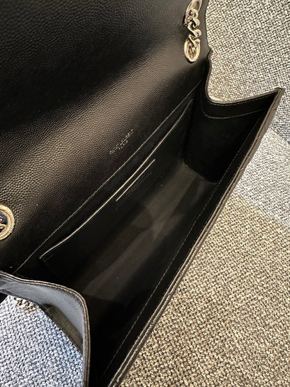 Yves Saint Laurent Monogram Envelope Shoulder Bag In Black Leather