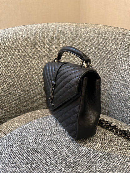 Yves Saint Laurent College Bag In Black Quilted Chevron Leather