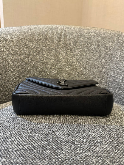 Yves Saint Laurent College Bag In Black Quilted Chevron Leather