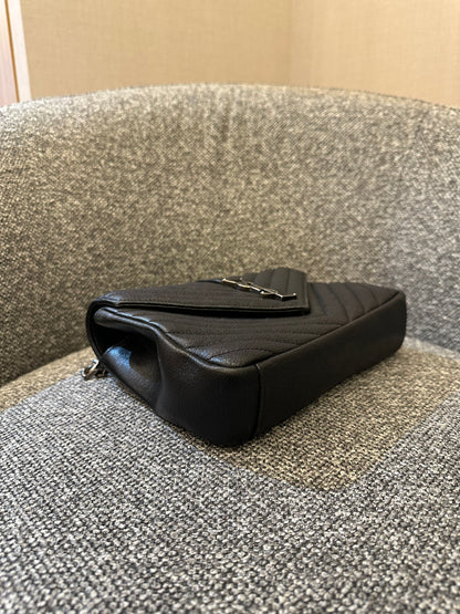 Yves Saint Laurent College Bag In Black Quilted Chevron Leather