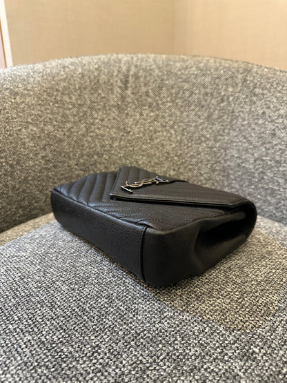 Yves Saint Laurent College Bag In Black Quilted Chevron Leather