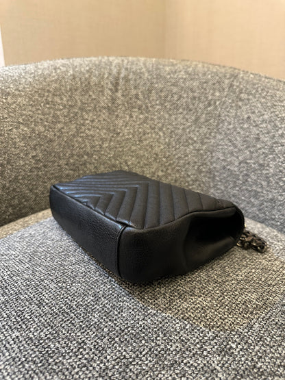 Yves Saint Laurent College Bag In Black Quilted Chevron Leather