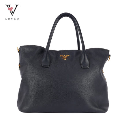 Prada Vitello Daino Tote Bag in Black Leather