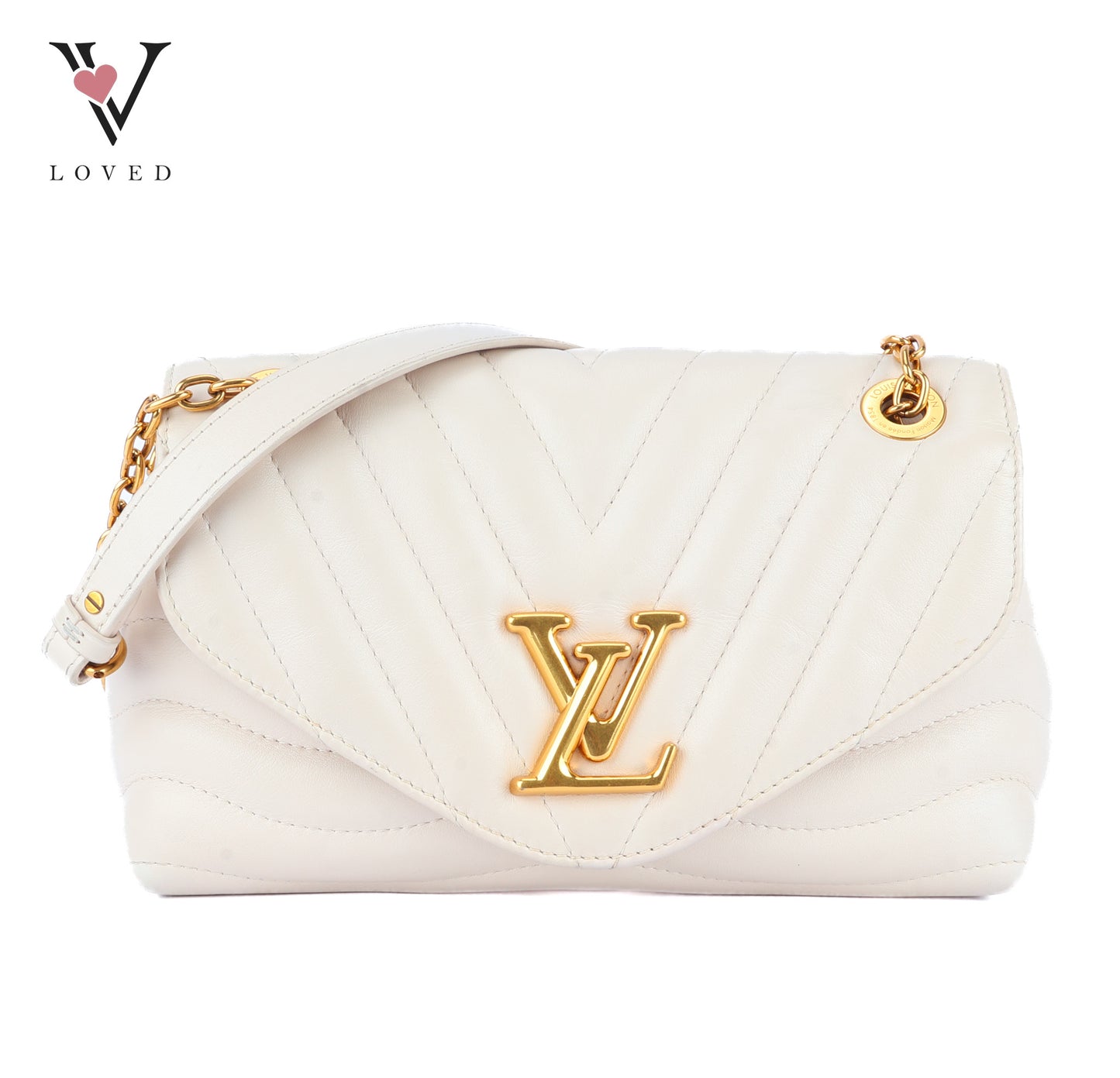 Louis Vuitton New Wave MM Chain Bag in Ivory Quilted Calfskin Leather