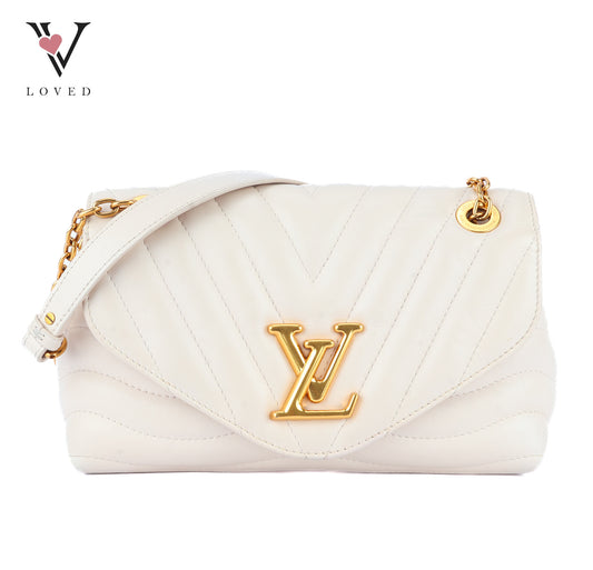 Louis Vuitton New Wave MM Chain Bag in Ivory Quilted Calfskin Leather