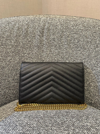 Yves Saint Laurent Cassandre WOC in Black Chevron Quilted Leather (GHW)
