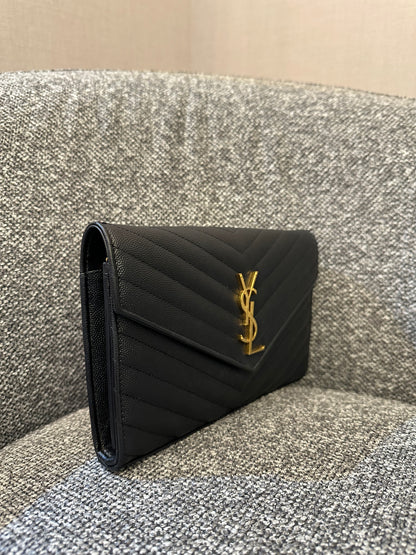 Yves Saint Laurent Cassandre WOC in Black Chevron Quilted Leather (GHW)