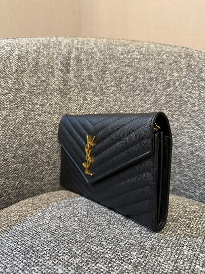 Yves Saint Laurent Cassandre WOC in Black Chevron Quilted Leather (GHW)
