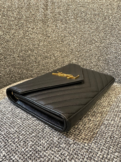 Yves Saint Laurent Cassandre WOC in Black Chevron Quilted Leather (GHW)