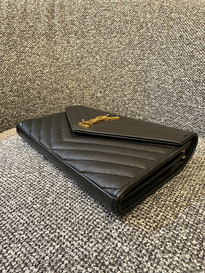 Yves Saint Laurent Cassandre WOC in Black Chevron Quilted Leather (GHW)