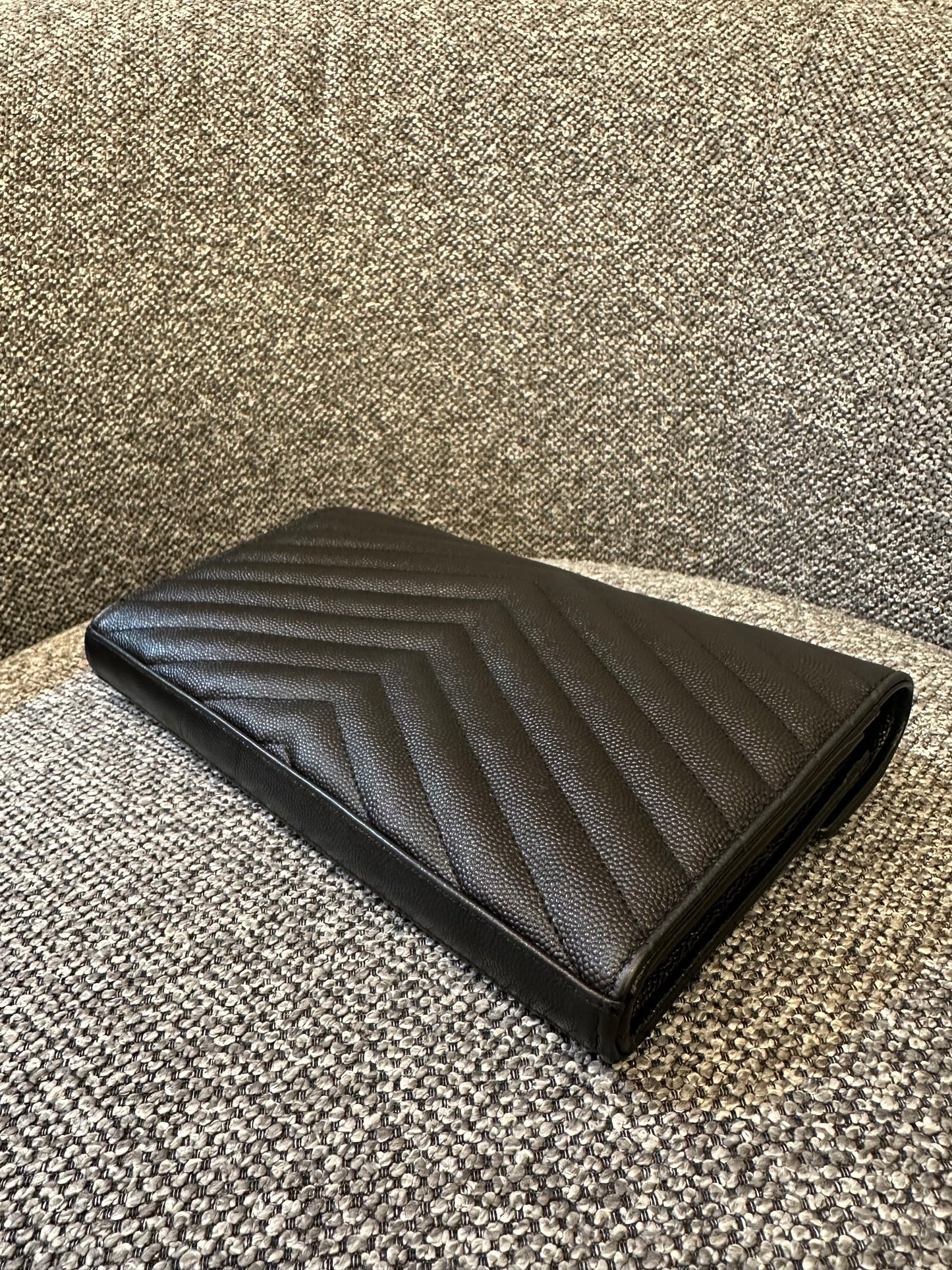 Yves Saint Laurent Cassandre WOC in Black Chevron Quilted Leather (GHW)