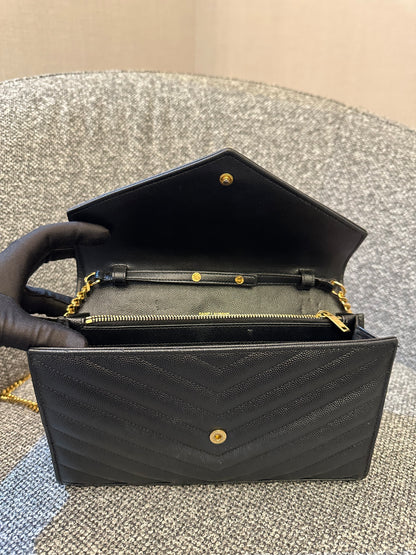 Yves Saint Laurent Cassandre WOC in Black Chevron Quilted Leather (GHW)