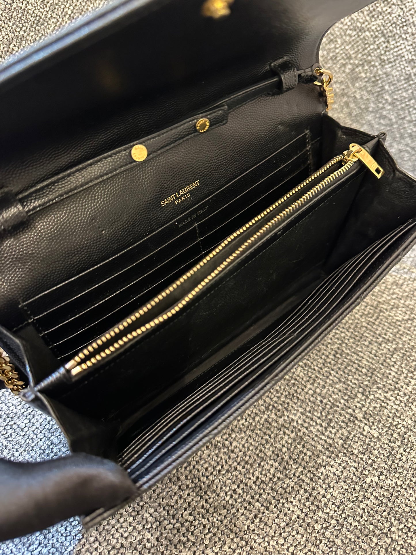 Yves Saint Laurent Cassandre WOC in Black Chevron Quilted Leather (GHW)