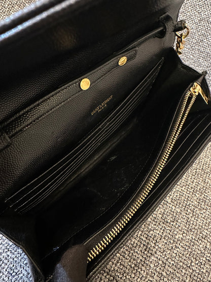 Yves Saint Laurent Cassandre WOC in Black Chevron Quilted Leather (GHW)