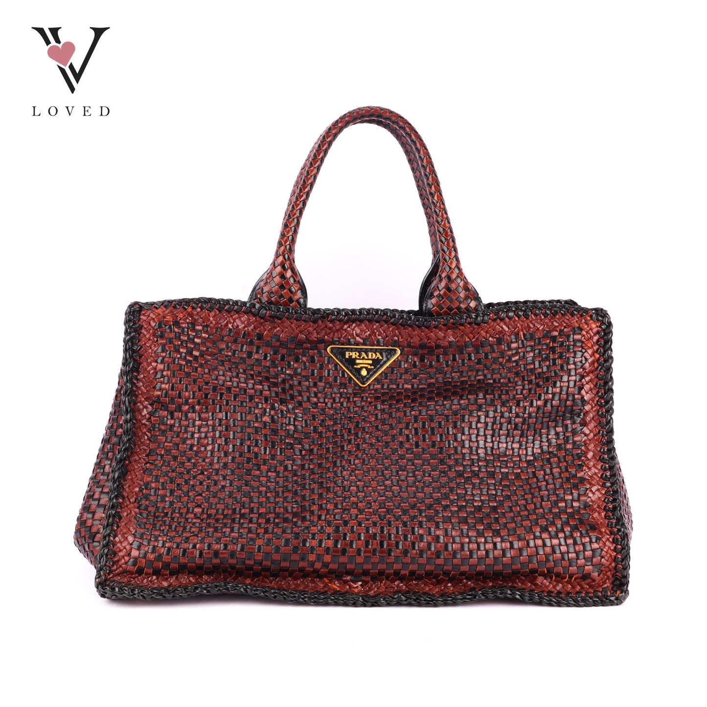 Prada Madras Tote Bag In Brown Woven Goatskin Leather