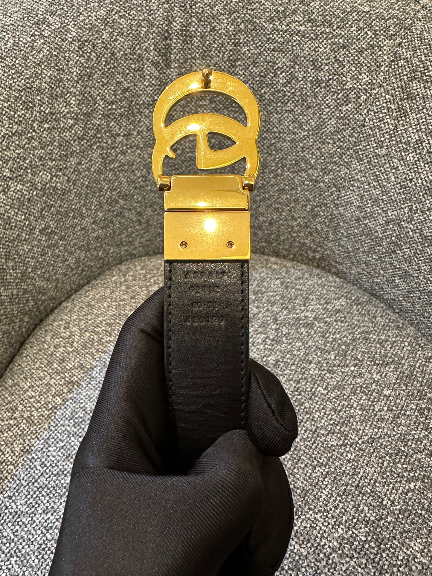 Gucci GG Marmont Reversible Belt in Beige and Ebony Canvas Leather