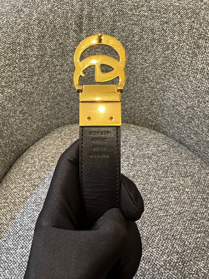 Gucci GG Marmont Reversible Belt in Beige and Ebony Canvas Leather
